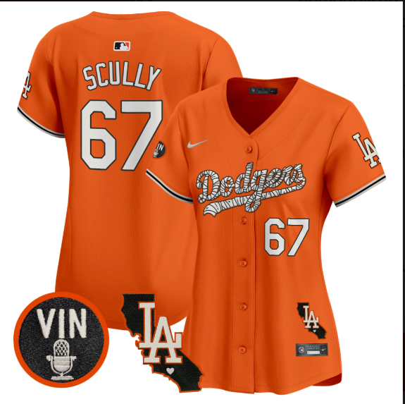 Women Los Angeles Dodgers 67 Scully 2025 orange Limited Stitched Jersey style 2